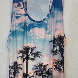 2 Tank‎ Tops. Women's Sleeveless Palm Tree Top - Blue and Pink + Blue Tank Top.